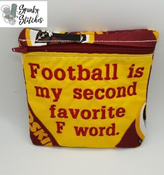 football zipper bag in the hoop embroidery file by spunky stitches.
