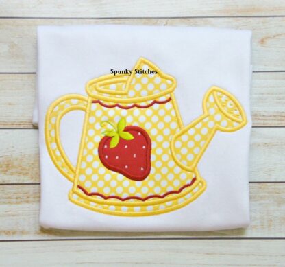 strawberry wattering can applique embroidery design by spunky stitches