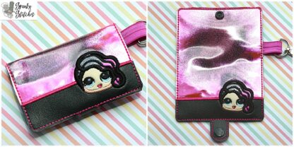 wavy hair doll mini wallet in the hoop embroidery design by spunky stitches