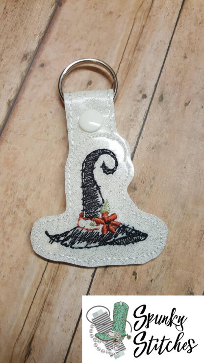 witch's hat key fob in the hoop embroidery file by spunkystitches