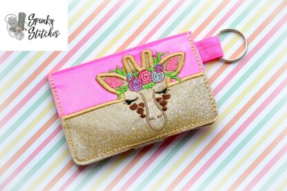 giraffe with flowers mini wallet key fob in the hoop embroidery file by spunkystitches