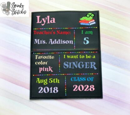 First Day of School Chalkboard Sign with Bookworm 3 file sizes with wording or blank.