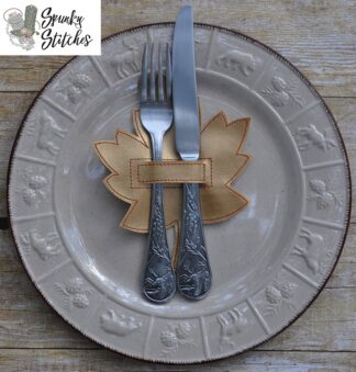 leaf silverware holder in the hoop embroidery file by spunky stitches