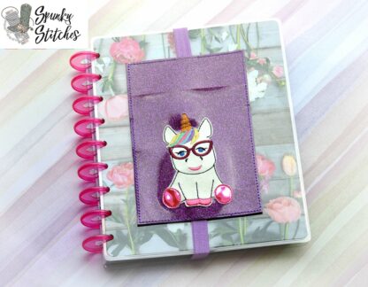 nerdy unicorn planner band pencil pocket in the hoop embroidery file by spunky stitches