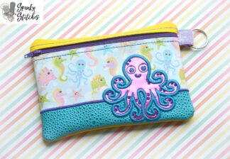 octopus zipper bag in the hoop embroidery file by spunky stitches
