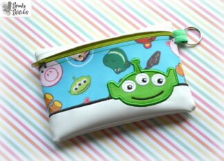 Alien zipper bag in the hoop embroidery file by spunky stitches