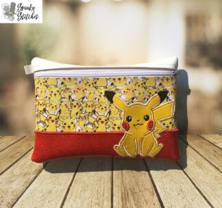 pikachu zipper bag in the hoop embroidery file by spunky stitches