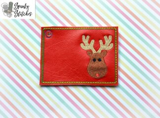 Reindeer Gift card holder in the hoop embroidery file by spunky stitches