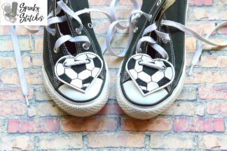 soccer shoe tags in the hoop embroidery file by spunky stitches
