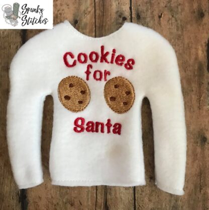 Cookies for Santa Elf shirt in the hoop embroidery file by Spunky Stitches