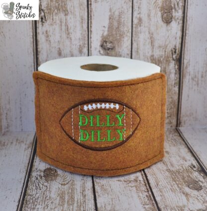 dilly dilly football toilet paper wrap in the hoop embroidery file by spunky stitches