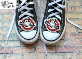 ghostbuster shoe tags in the hoop embroidery file by spunky stitches