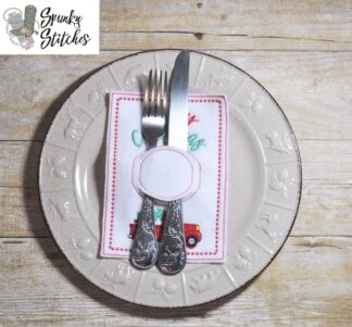Merry Christmas Truck Silverware Holder in the hoop embroidery file by spunky stitches