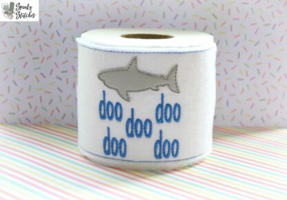 Sharks doo doo doo doo Toilet Paper Wrap in the hoop embroidery file by spunky stitches