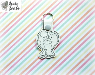 Silkie Chicken key fob in the hoop embroidery file by spunky stitches