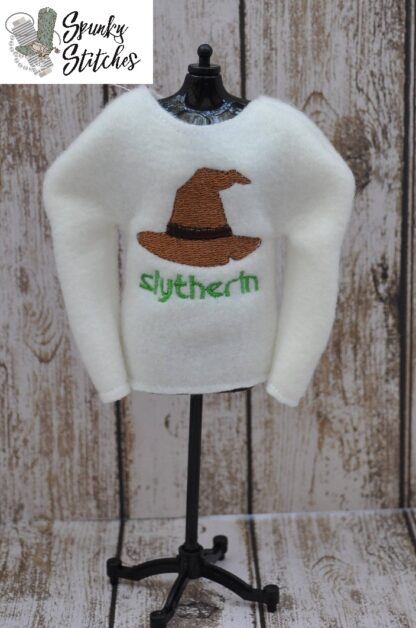 slytherin elf shirt in the hoop embroidery file by spunky stitches