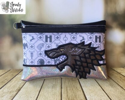 Stark Half Zipper Bag in the hoop embroidery file by spunky stitches