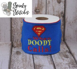 superman doody toilet paper wrap in the hoop embroidery file by spunky stitches