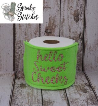 sweet cheeks toilet paper wrap in the hoop embroidery file by spunky stitches