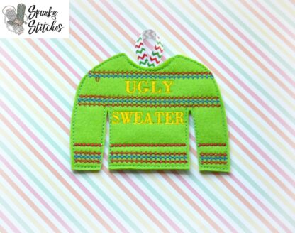 Ugly Sweater Ornament in the hoop embroidery file by spunky stitches