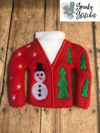 Elf ugly sweater in the hoop embroidery file by spunky stitches
