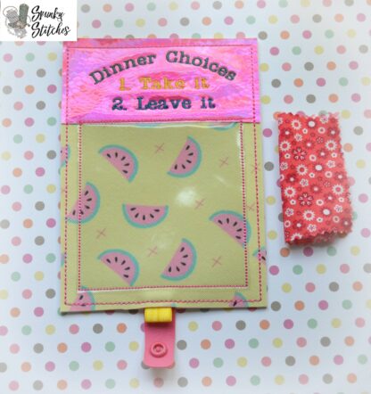 Dinner Choices Fridge Note in the hoop embroidery file by spunky stitches