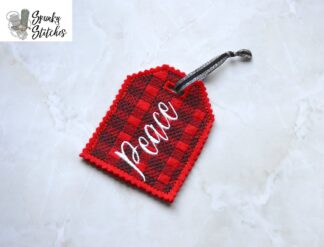 plaid peace gift tag in the hoop embroidery file by spunky stitches