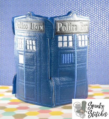 Elf tardis phone booth in the hoop embroidery file by spunky stitches