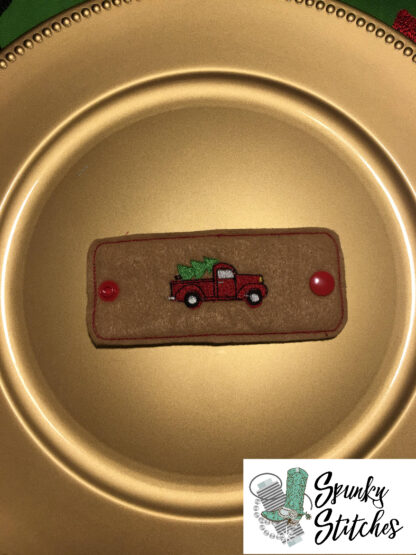 Christmas truck Silverware Holder in the hoop embroidery file by spunky stitches