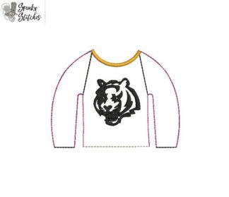 tigers elf raglan in the hoop embroidery file by spunky stitches.