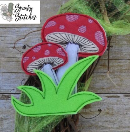 mushroom feltie in the hoop embroidery file by Spunky stitches