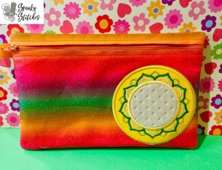 Flower zipper bag in the hoop embroidery file by Spunky stitches
