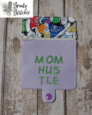 Mom Hustle mini zipper wallet Key Fob in the hoop embroidery file by Spunky stitches