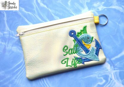 Salt Life Zipper Bag in the hoop embroidery file by Spunky stitches