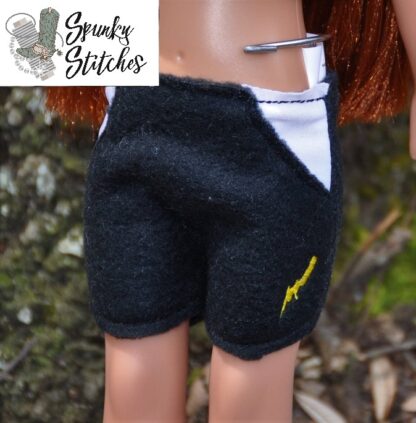 14in doll bolt shorts in the hoop embroidery file by Spunky stitches