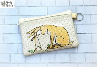 Rabbits zipper bag in the hoop embroidery file by Spunky stitches