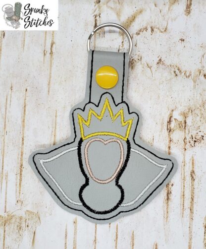Evil Queen Key Fob in the hoop embroidery file by Spunky stitches