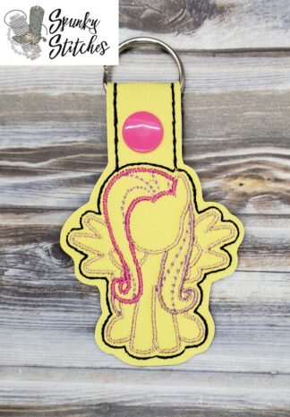 Fluttershy key fob in the hoop embroidery file by Spunky stitches