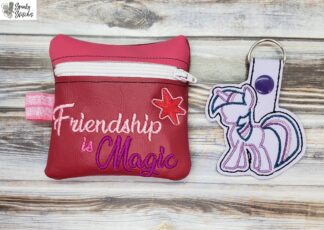 Friendship is magic zipperbag in the hoop embroidery file by Spunky stitches