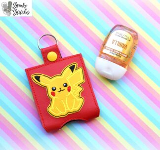 Pikachu Hand Sanitizer Holder Key Fob in the hoop embroidery file by Spunky stitches