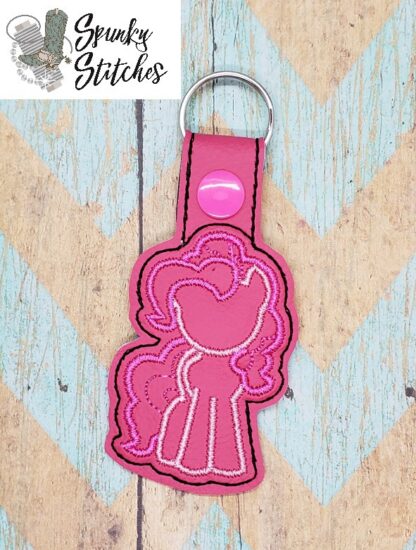 pinkie pie key fob in the hoop embroidery file by Spunky stitches