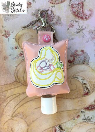 Rapunzel Hand Sanitizer Holder Key Fob in the hoop embroidery file by Spunky stitches