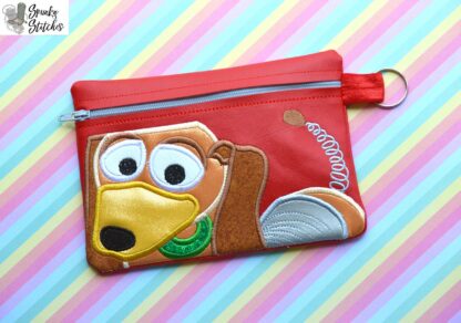 Slinky Dog zipper bag in the hoop embroidery file by Spunky stitches