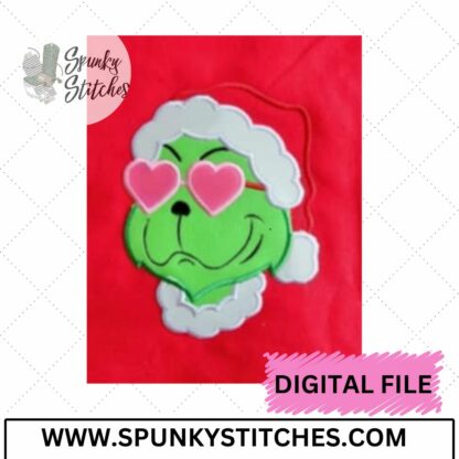 Mean Green Guy With Heart Glasses Embroidery Applique - Image 2