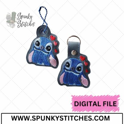 Blue Alien Hearts Key Fob and Zipper Pull