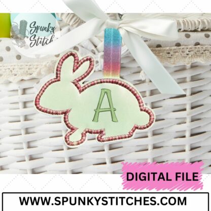 Bunny Easter Basket Tag – In-the-Hoop Embroidery File (4x4 & 5x7) – Personalized Name Tag (Lettering Not Included)