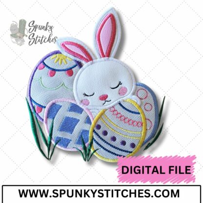 Bunny On Eggs Embroidery Applique