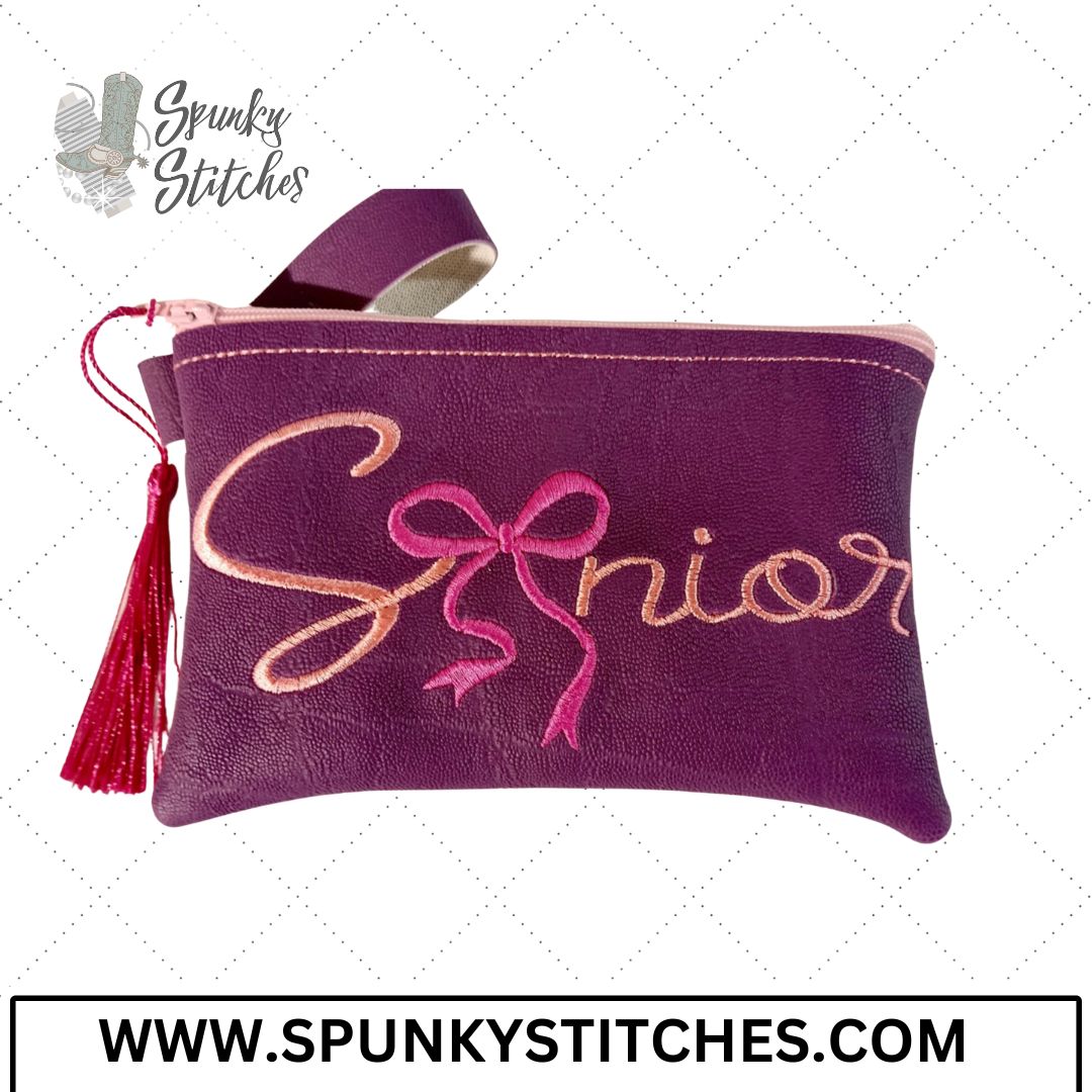 Senior Bow Zipper Bag Embroidery File – In The Hoop Digital Download By Spunky Stitches