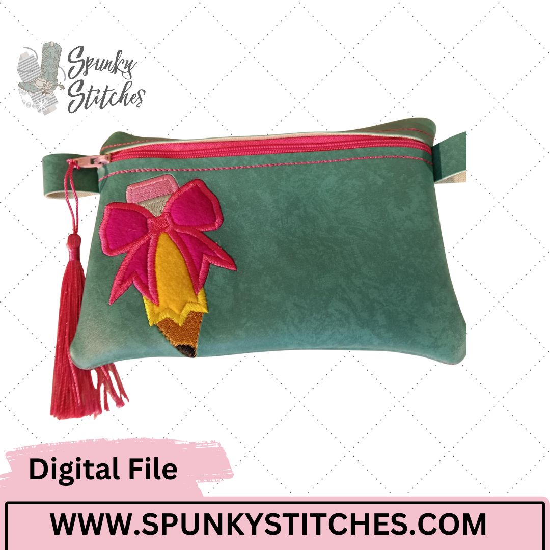 Bow Pencil Zipper Bag Embroidery File Digital Download