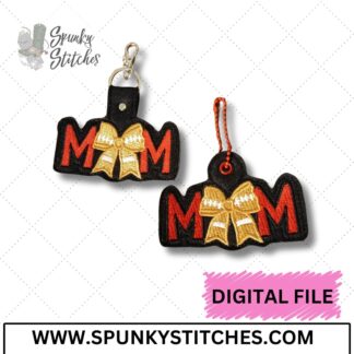 Football Bow Mom Key Fob and Zipper Pull In The Hoop Embroidery File